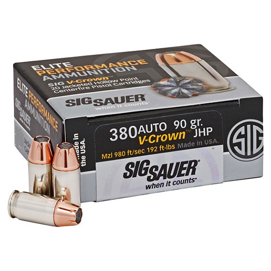 SIG AMMO 380ACP 90GR ELITE V-CROWN JHP 50/10 - Ammunition